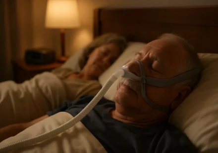 Senior man sleeping with CPAP machine for sleep apnea treatment 2026