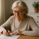 Senior woman at a desk applying for the SLMB Medicare Savings Program to cover her Part B premium