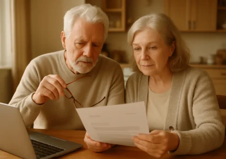 Senior couple reviewing a Social Security overpayment notice at home