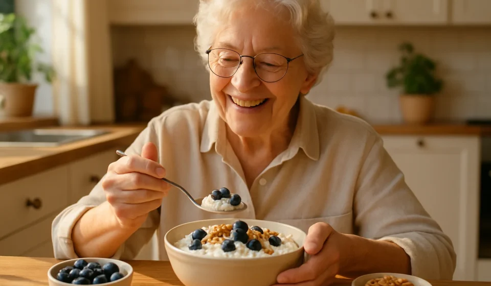 Cottage Cheese for Seniors 2026: Protein, Bones & Sleep Bowl of cottage cheese with berries on a breakfast table for senior nutrition