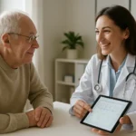 Senior man discussing a second opinion with his doctor in a clinic office