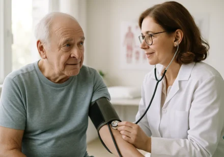Senior man being checked by a doctor after mini-stroke TIA warning signs