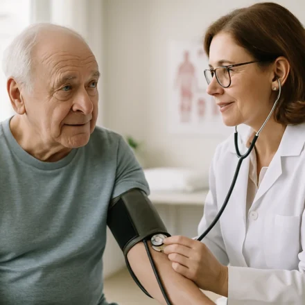 Senior man being checked by a doctor after mini-stroke TIA warning signs