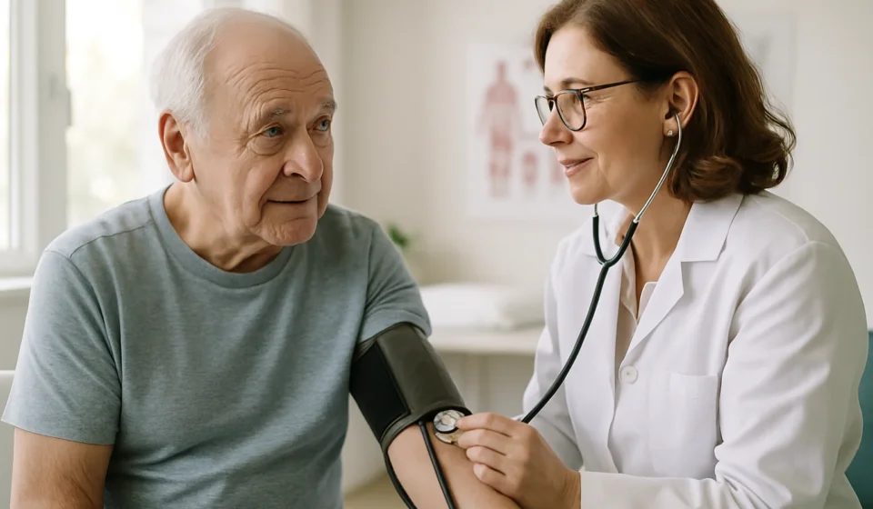 Mini-Stroke (TIA) in Seniors 2026: Warning Signs & 90-Day Risk Senior man being checked by a doctor after mini-stroke TIA warning signs
