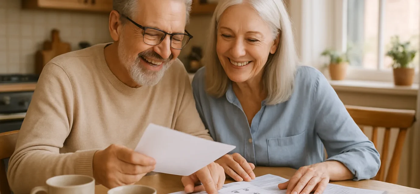 Senior couple reviewing their Social Security payment schedule calendar for July 2026