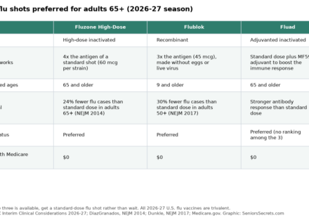 Table comparing Fluzone High-Dose, Flublok and Fluad for adults 65 and older