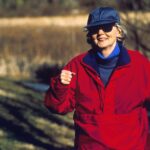 Woman power walking outdoors