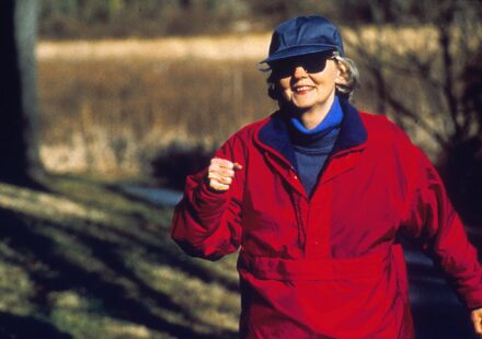 Woman power walking outdoors