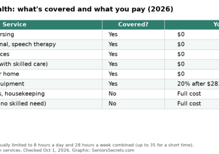 Table of what Medicare home health covers in 2026 and what you pay