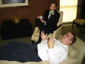 A man talking with a counselor during a therapy session