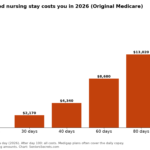 Bar chart of out-of-pocket cost for a skilled nursing stay of 20 to 100 days in 2026