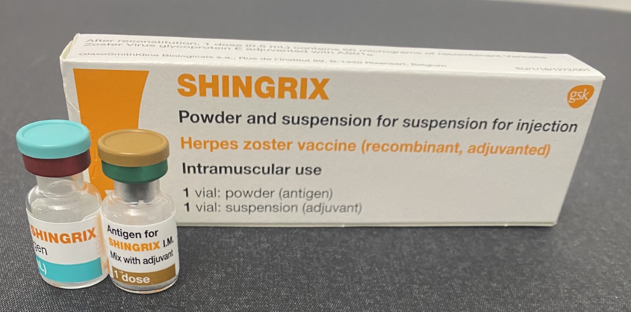 Shingrix vaccine carton with powder and adjuvant vials