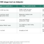 Table of kidney diet basics for sodium, protein, potassium, phosphorus and fluids by CKD stage